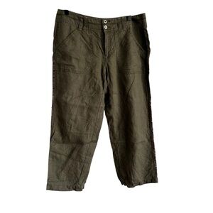 INC Olive Green Linen Cropped Pants With Sequins and Embroidered Details Size 8